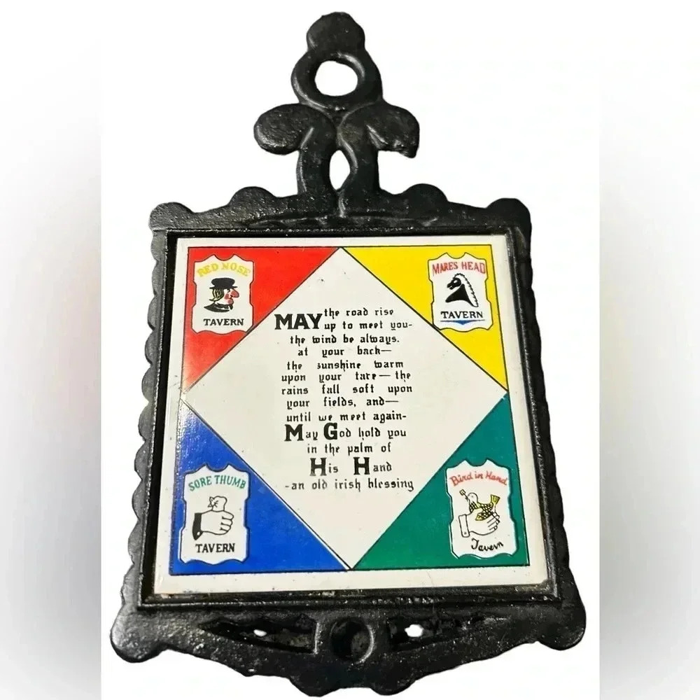 Rare Vintage Cast Iron & Ceramic Tile "The Irish Prayer" See Description